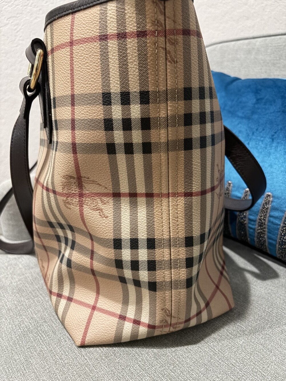 Vintage Burberry Haymarket Check Plaid Shoulder Tote W/Dk Brown Leather Straps - Picture 8 of 16
